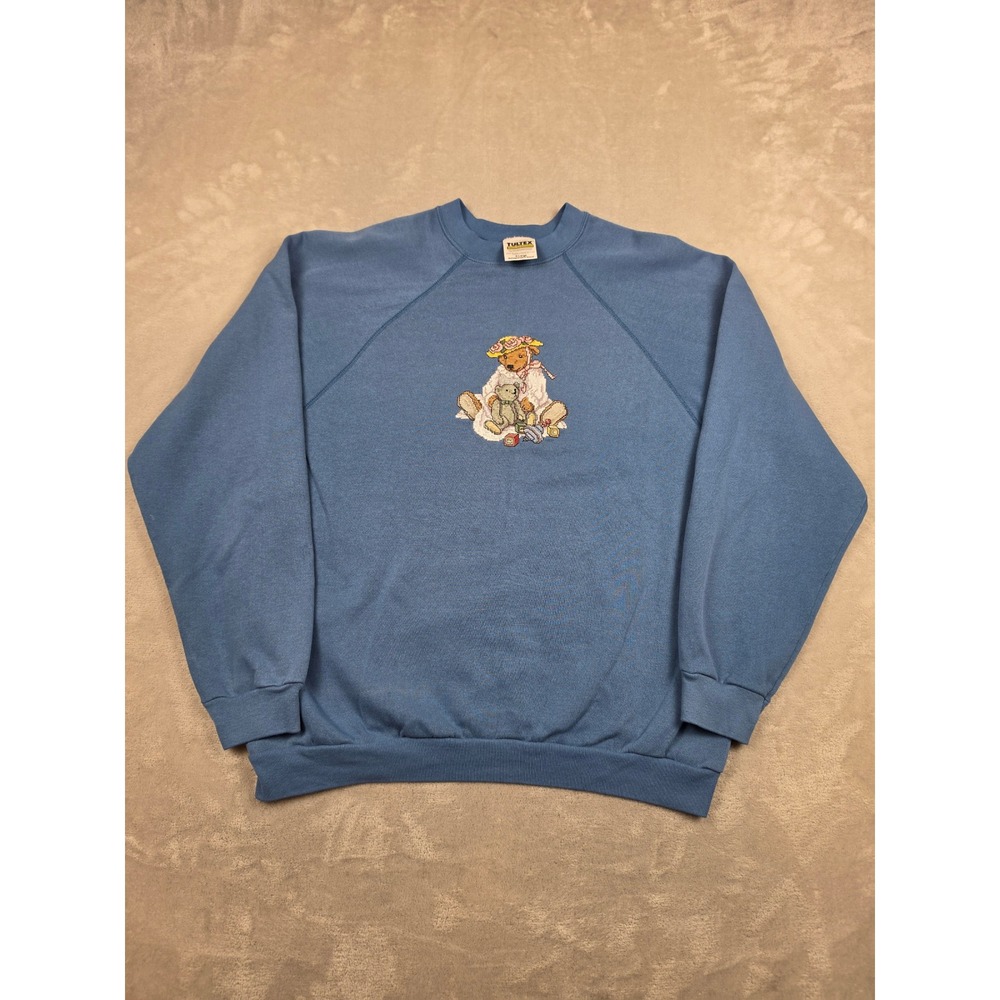 Vintage Tultex Sweatshirt Unisex XL Blue Vintage Embroidered Teddy Bear Raglan